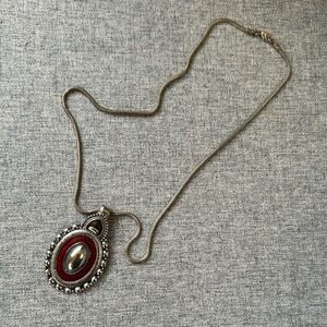 Elegant Silver and Red Pendant Necklace